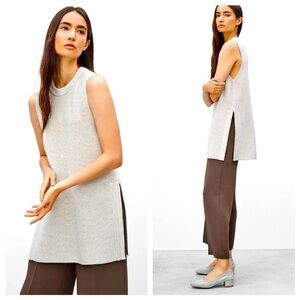 Wilfred Aritzia Palmier White Sweater Side Split Knit Sleeveless Tunik Top Sz XS
